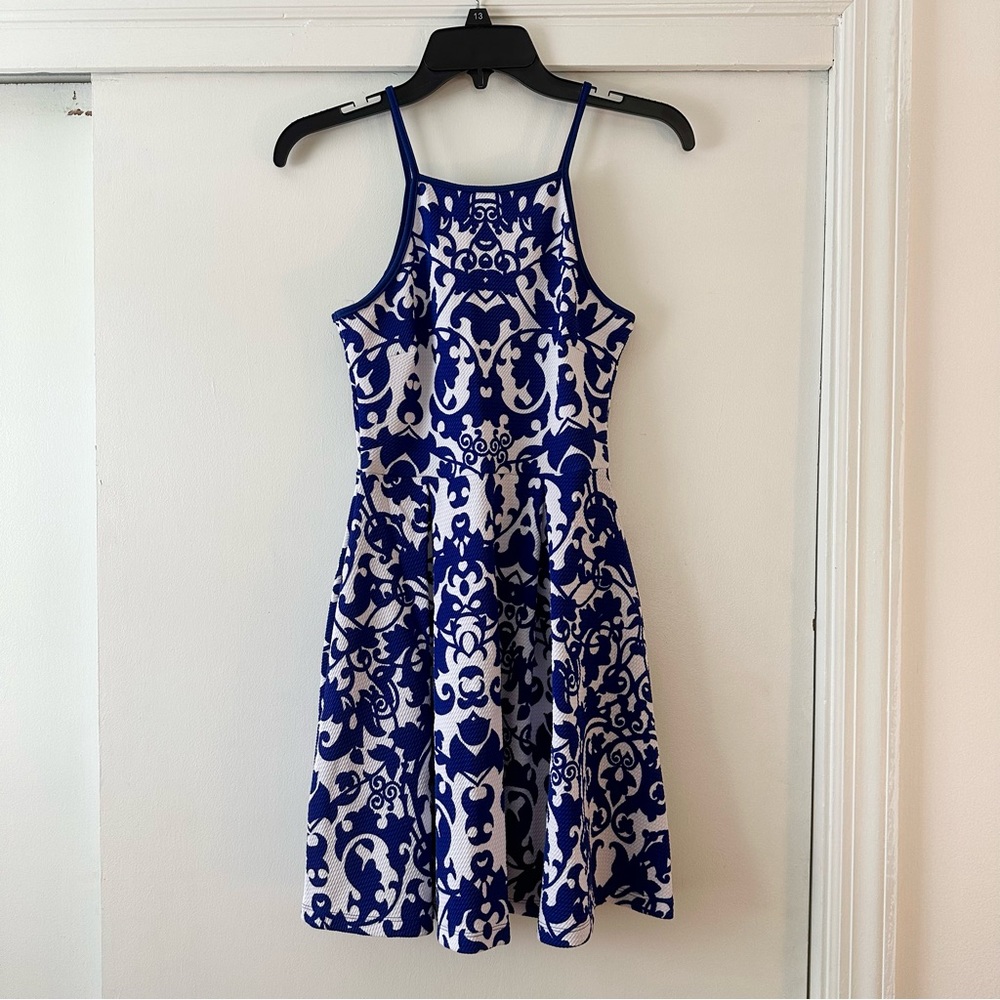 Aqua Damask Halter Mini Dress